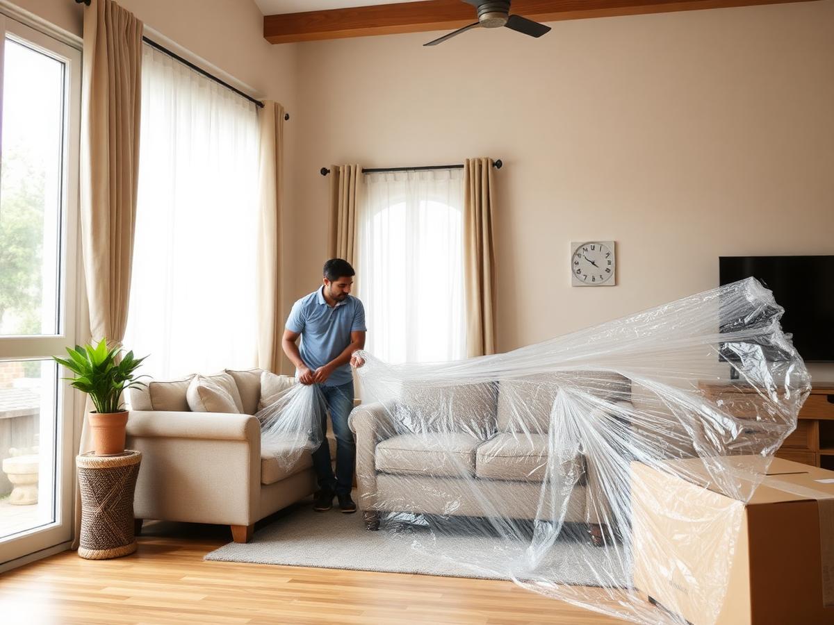 Team wrapping furniture before a household move